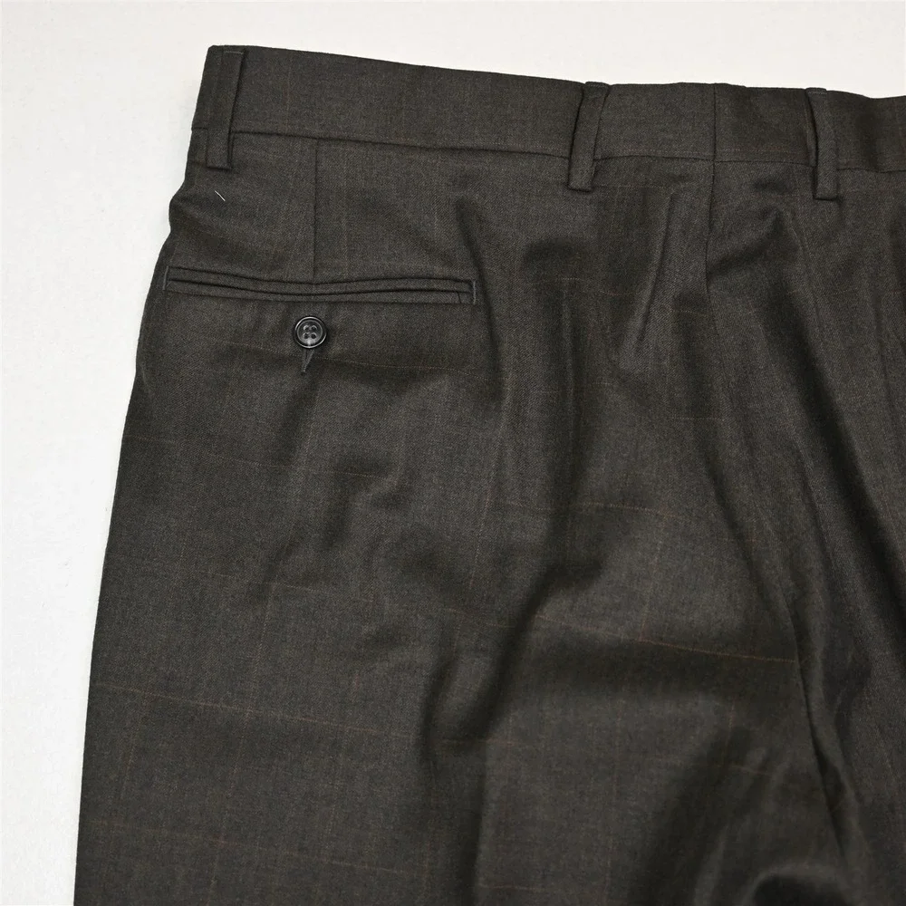 Jos A Bank 43R 36x30 Olive Green Windowpane 100% Wool Gordon Mens‎ Suit